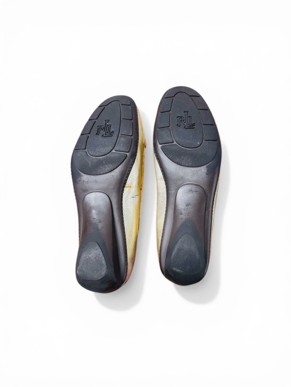 Ralph Lauren Metallic Gold Leather Ballet Loafers - Picture 6 of 11
